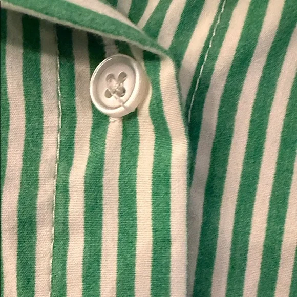 Striped Green Button-Front Shirt Dress - Casual Women’s Dress - Picture 7 of 8
